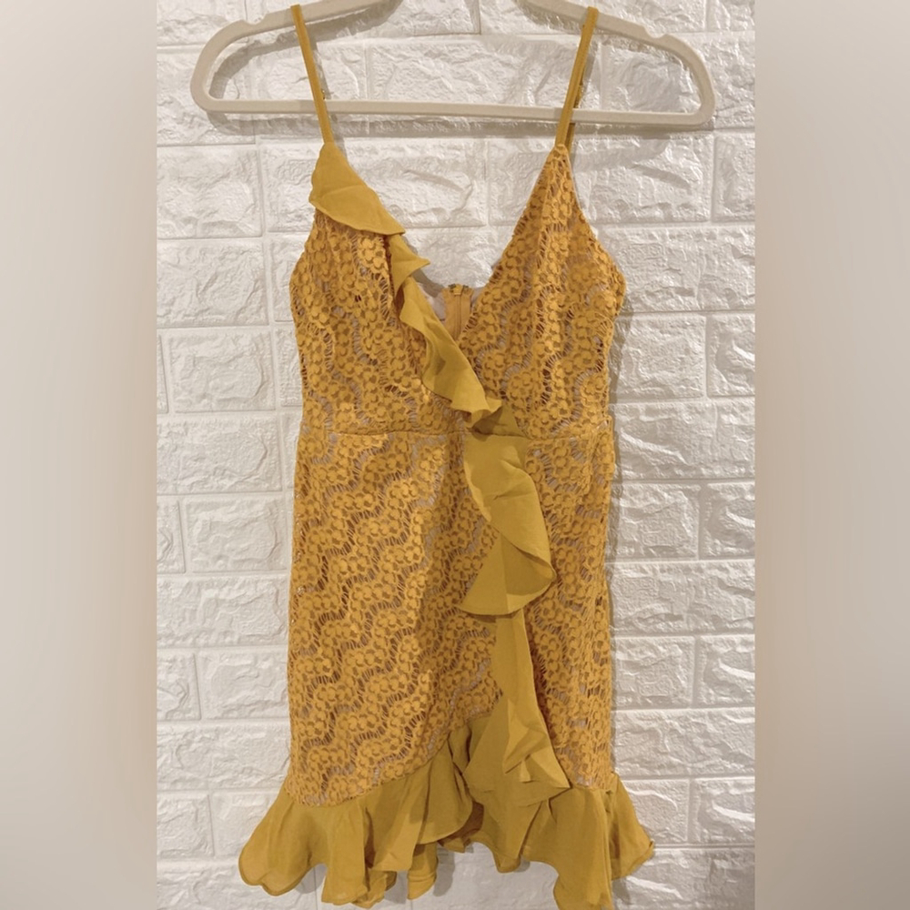 Excellent Condition Ruffle Trim Yellow Mustard Dress | Adjustable Strap | Angel - Picture 5 of 7